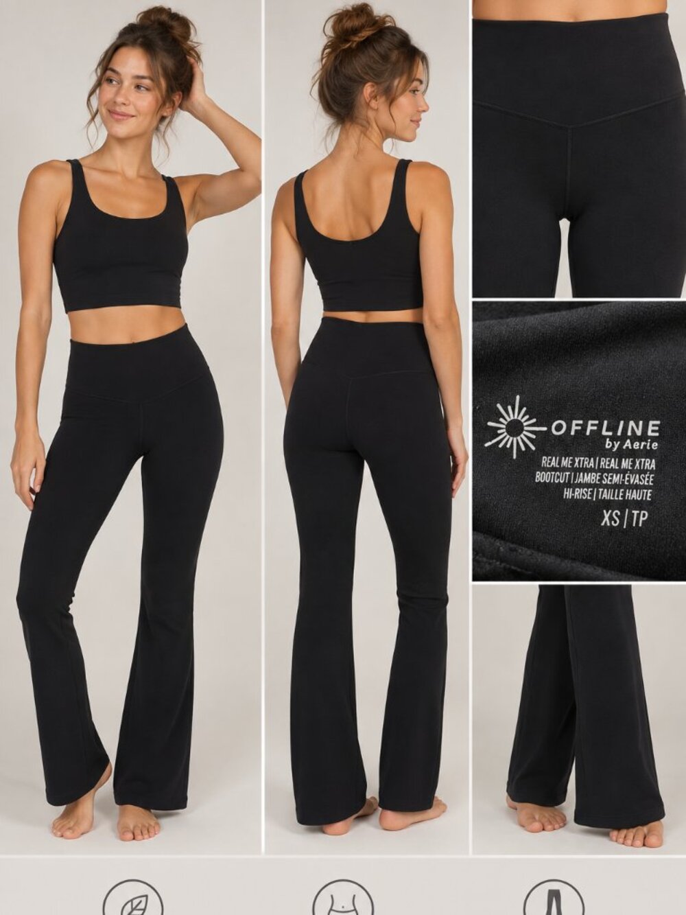 OFFLINE by Aerie Real Me Xtra Bootcut Leggings XS Black High Rise